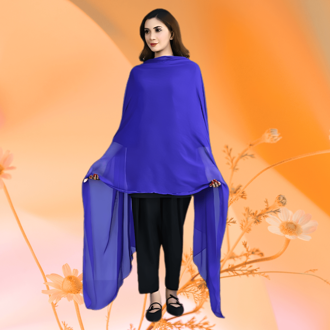 Dyed Blue Chiffon Dupatta For Women