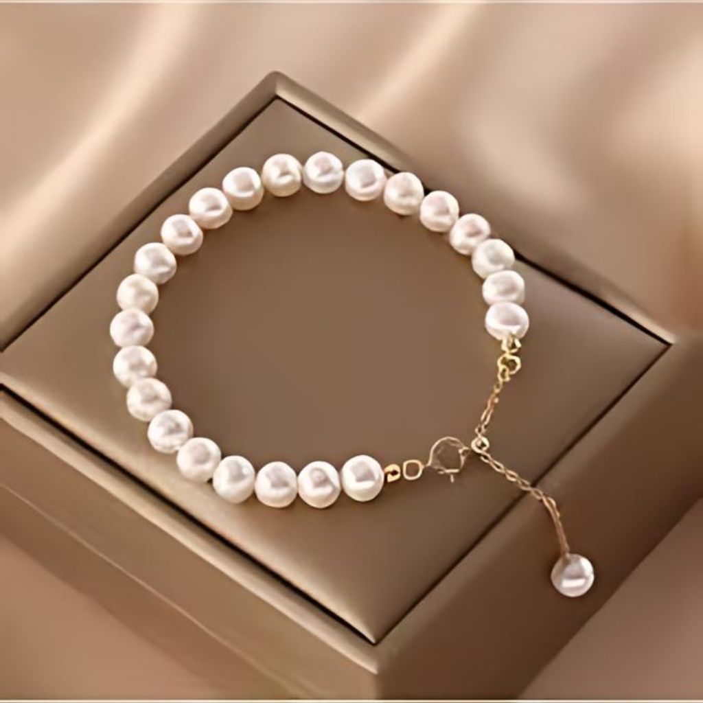 White Genuine Freshwater Pearl Bracelet Sterling Silver 925 Baroque Charm Women