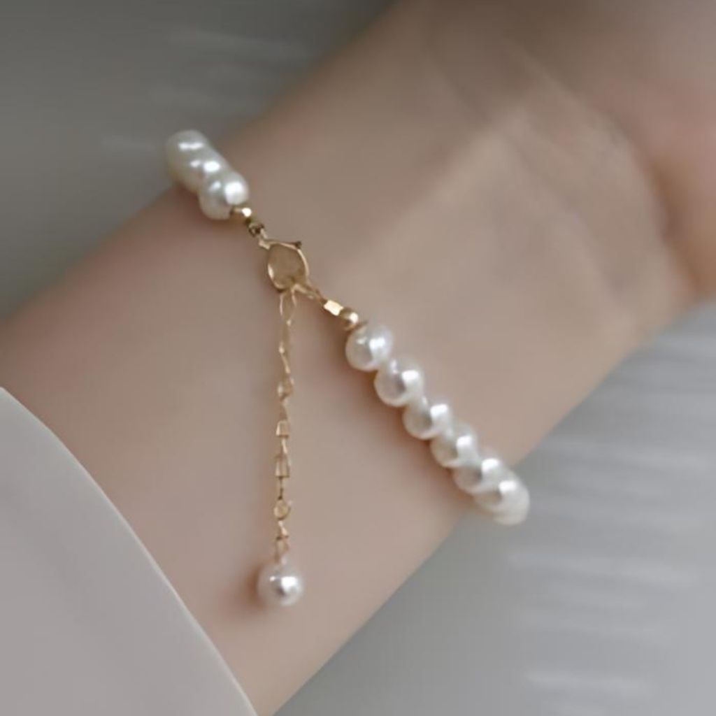 White Genuine Freshwater Pearl Bracelet Sterling Silver Baroque Charm Women