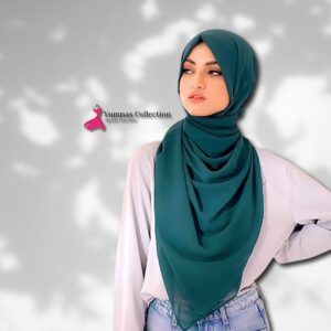 Dark Peacock Green Silk Plain Hijab For Girls