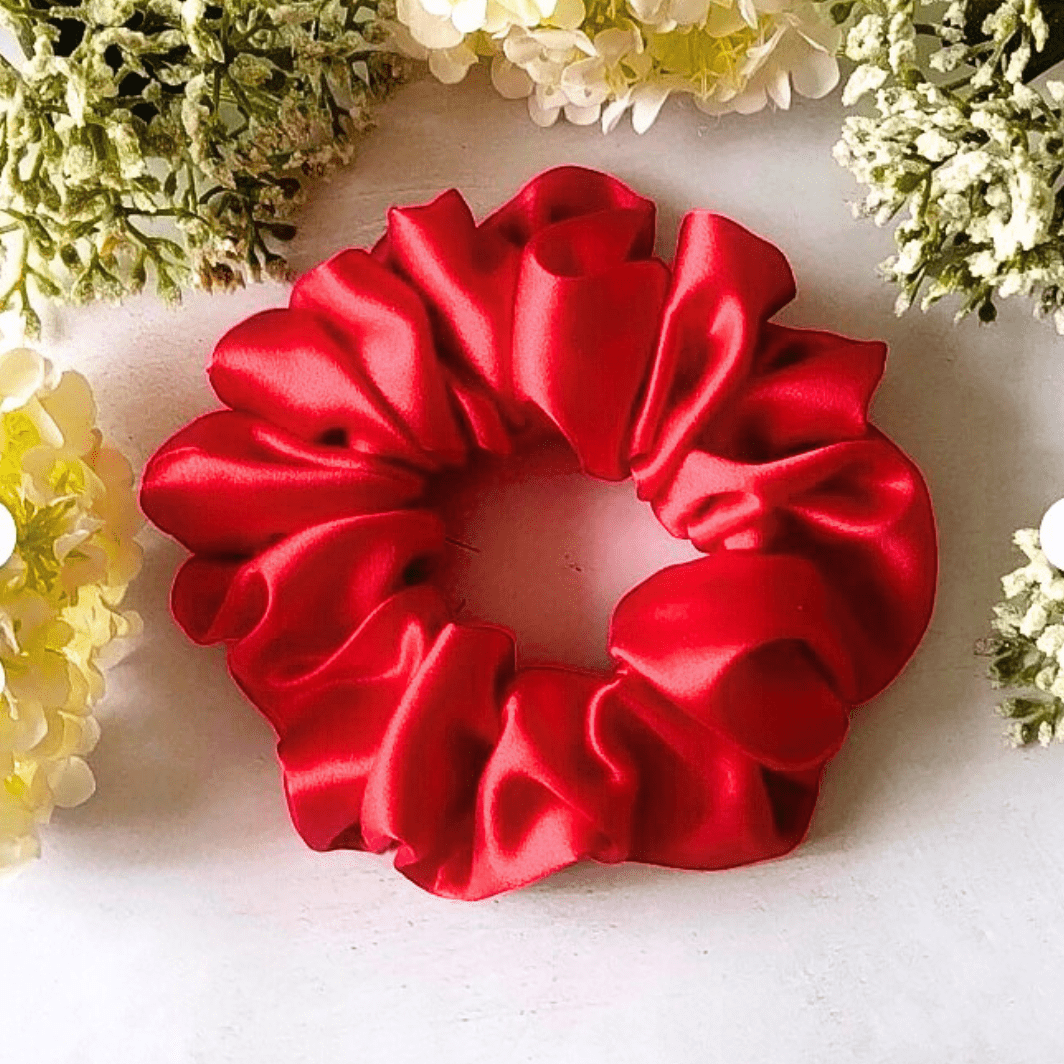 Red Satin & Silk Scrunchies For Girl's Hair Accessories