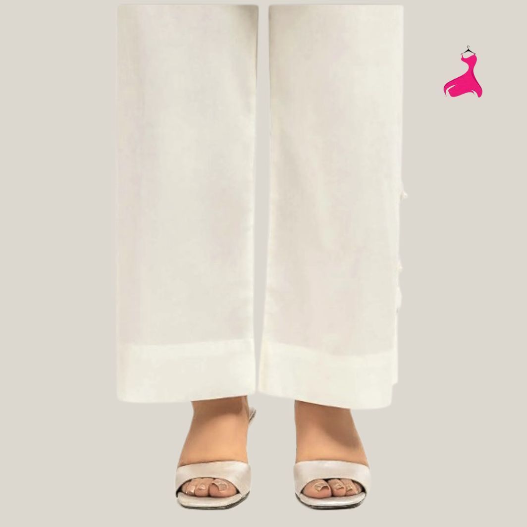 YUMNAS COLLECTION-Elegant White Cotton Pants: Chic Lace Trim Trousers for Women’s Ethnic & Modern Fusion Style