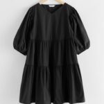 Trendy Black Puff Sleeve Dress for Girls and Women - Customizable Western Top