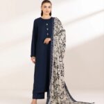 Elegant plain solid dark blue Stitched Dresses for Women & Girls – 2PC Sets & Ready-to-Wear Styles