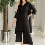 Elegant plain solid dark black Stitched Dresses for Women & Girls – 2PC Sets & Ready-to-Wear Styles