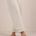 Elegant plain  white solid Stitched TROUSER for Women & Girls –Ready-to-Wear Styles