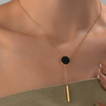 Minimalist Gold Necklace - Black Pendant | Y-Shaped Drop Necklace for Women | Elegant & Affordable Jewelry